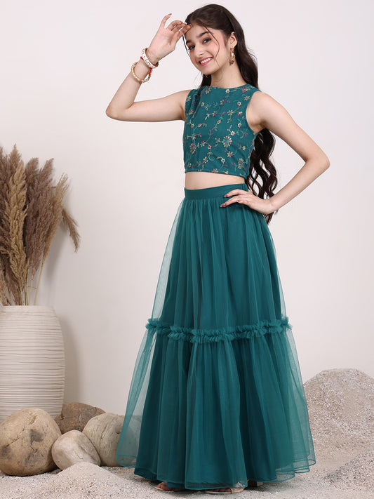 Girls Embroidered Thread Work Ready to Wear Lehenga