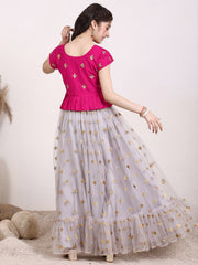 Girls Embroidered Zari Net Ready To Wear Lehenga & Choli