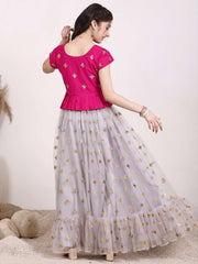 Girls Embroidered Zari Net Ready To Wear Lehenga & Choli