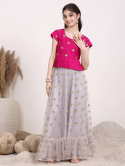 Girls Embroidered Zari Net Ready To Wear Lehenga & Choli