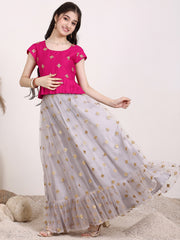 Girls Embroidered Zari Net Ready To Wear Lehenga & Choli