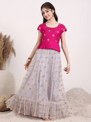 Girls Embroidered Zari Net Ready To Wear Lehenga & Choli