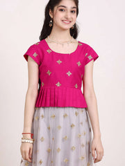 Girls Embroidered Zari Net Ready To Wear Lehenga & Choli