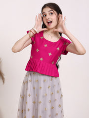 Girls Embroidered Zari Net Ready To Wear Lehenga & Choli