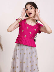 Girls Embroidered Zari Net Ready To Wear Lehenga & Choli