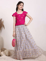 Girls Embroidered Zari Net Ready To Wear Lehenga & Choli