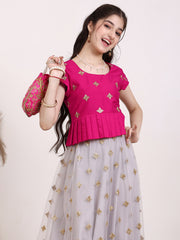 Girls Embroidered Zari Net Ready To Wear Lehenga & Choli