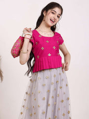 Girls Embroidered Zari Net Ready To Wear Lehenga & Choli