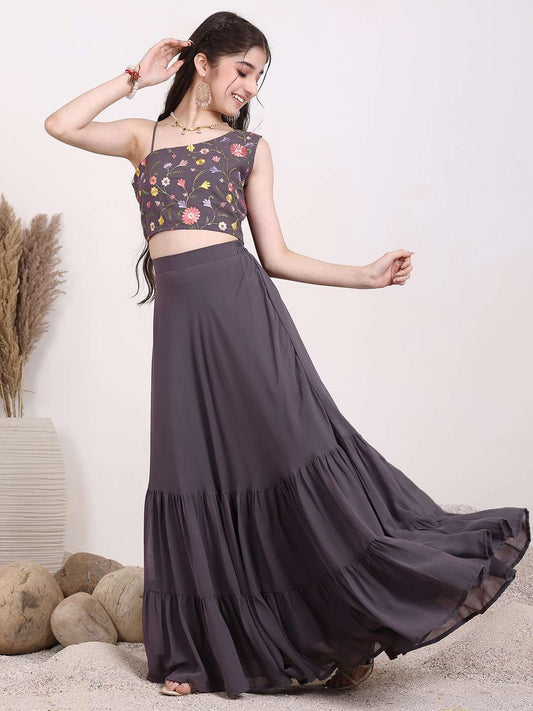 Girls Embroidered Thread Work Ready to Wear Lehenga