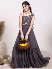 Girls Embroidered Thread Work Ready to Wear Lehenga