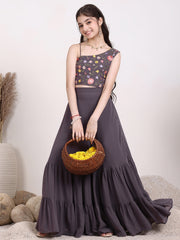 Girls Embroidered Thread Work Ready to Wear Lehenga