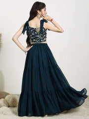 Girls Embroidered Sequinned Georgette Ready To Wear Lehenga & Choli