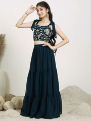 Girls Embroidered Sequinned Georgette Ready To Wear Lehenga & Choli