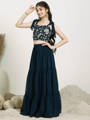 Girls Embroidered Sequinned Georgette Ready To Wear Lehenga & Choli