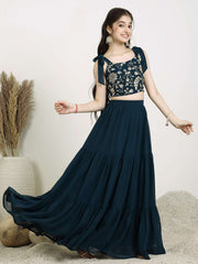 Girls Embroidered Sequinned Georgette Ready To Wear Lehenga & Choli