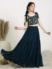 Girls Embroidered Sequinned Georgette Ready To Wear Lehenga & Choli