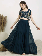 Girls Embroidered Sequinned Georgette Ready To Wear Lehenga & Choli