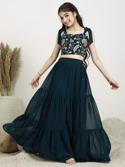 Girls Embroidered Sequinned Georgette Ready To Wear Lehenga & Choli