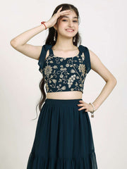 Girls Embroidered Sequinned Georgette Ready To Wear Lehenga & Choli