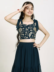 Girls Embroidered Sequinned Georgette Ready To Wear Lehenga & Choli