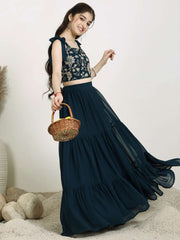 Girls Embroidered Sequinned Georgette Ready To Wear Lehenga & Choli