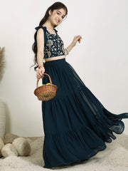 Girls Embroidered Sequinned Georgette Ready To Wear Lehenga & Choli