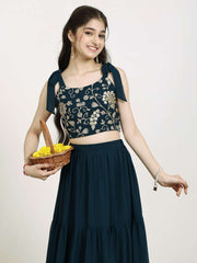 Girls Embroidered Sequinned Georgette Ready To Wear Lehenga & Choli