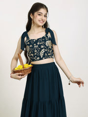 Girls Embroidered Sequinned Georgette Ready To Wear Lehenga & Choli