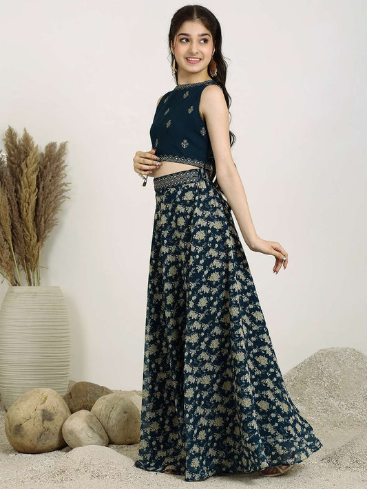 Girls Embroidered Thread Work Ready to Wear Lehenga