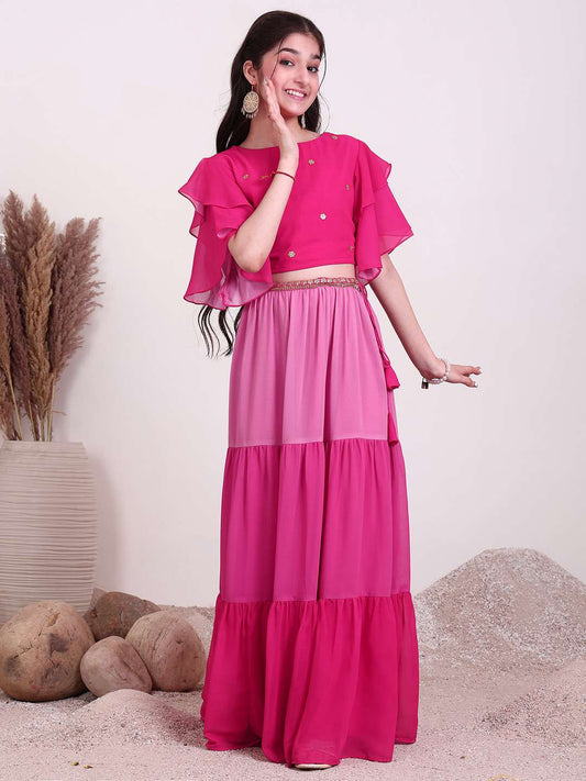 Girls Embroidered Sequinned Ready to Wear Lehenga & Choli