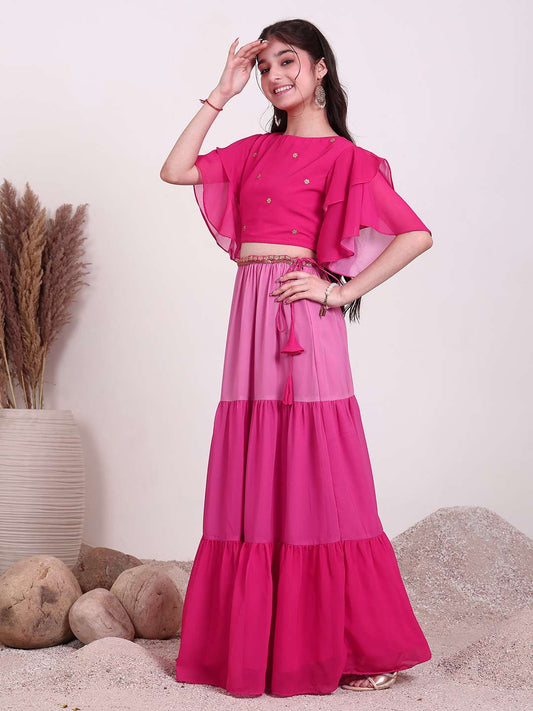 Girls Embroidered Sequinned Ready to Wear Lehenga & Choli