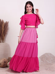 Girls Embroidered Sequinned Ready to Wear Lehenga & Choli