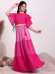 Girls Embroidered Sequinned Ready to Wear Lehenga & Choli