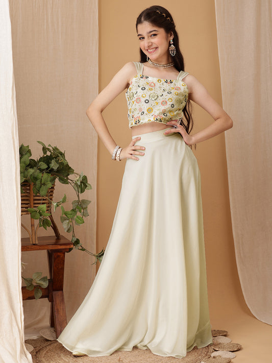 Girls Embroidered Thread Work Ready To Wear Lehenga & Choli