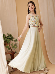 Girls Embroidered Thread Work Ready To Wear Lehenga & Choli