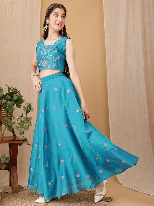 Girls Embroidered Thread Work Ready To Wear Lehenga & Choli