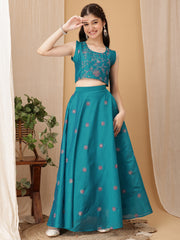 Girls Embroidered Thread Work Ready To Wear Lehenga & Choli