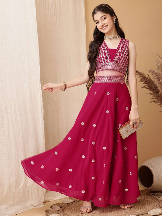 Girls Embroidered Sequinned Ready to Wear Lehenga & Blouse