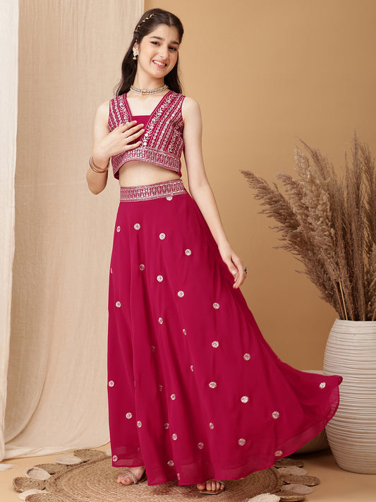 Girls Embroidered Sequinned Ready to Wear Lehenga & Blouse