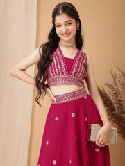 Girls Embroidered Sequinned Ready to Wear Lehenga & Blouse