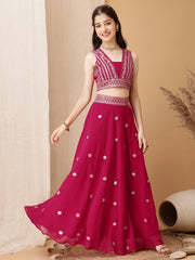 Girls Embroidered Sequinned Ready to Wear Lehenga & Blouse
