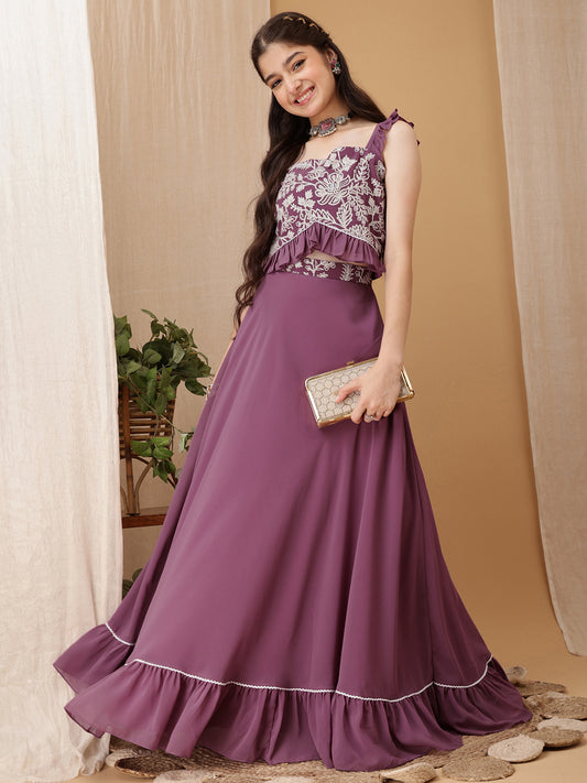 Girls Embroidered Thread Work Ready to Wear Lehenga Choli