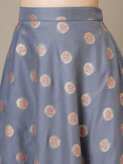 Girls Floral Zari Woven Design Chanderi Cotton Ready To Wear Lehenga & Blouse