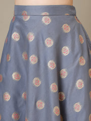 Girls Floral Zari Woven Design Chanderi Cotton Ready To Wear Lehenga & Blouse