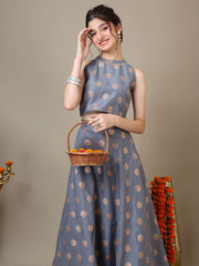 Girls Floral Zari Woven Design Chanderi Cotton Ready To Wear Lehenga & Blouse