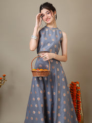 Girls Floral Zari Woven Design Chanderi Cotton Ready To Wear Lehenga & Blouse