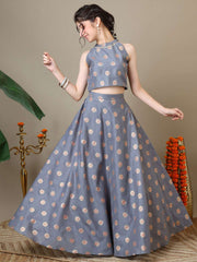 Girls Floral Zari Woven Design Chanderi Cotton Ready To Wear Lehenga & Blouse