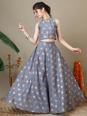 Girls Floral Zari Woven Design Chanderi Cotton Ready To Wear Lehenga & Blouse