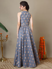 Girls Floral Zari Woven Design Chanderi Cotton Ready To Wear Lehenga & Blouse