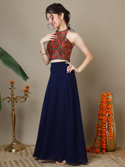 Girls Floral Woven Design Silk Ready To Wear Lehenga & Blouse